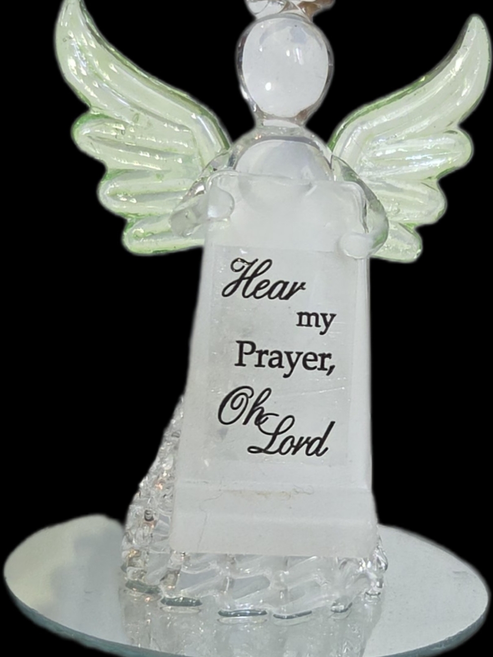 Clear Glass Angel Figurine with Pale Green Wings - Hear My Prayer